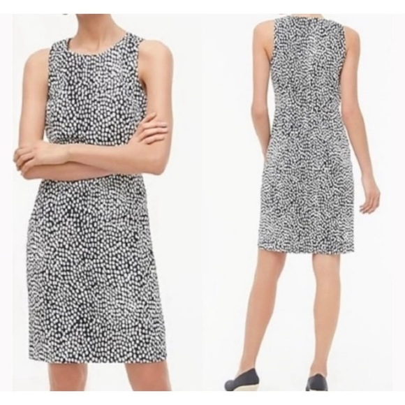 JCREW Basket weave Dot Navy Sheath Dress - Picture 1 of 7